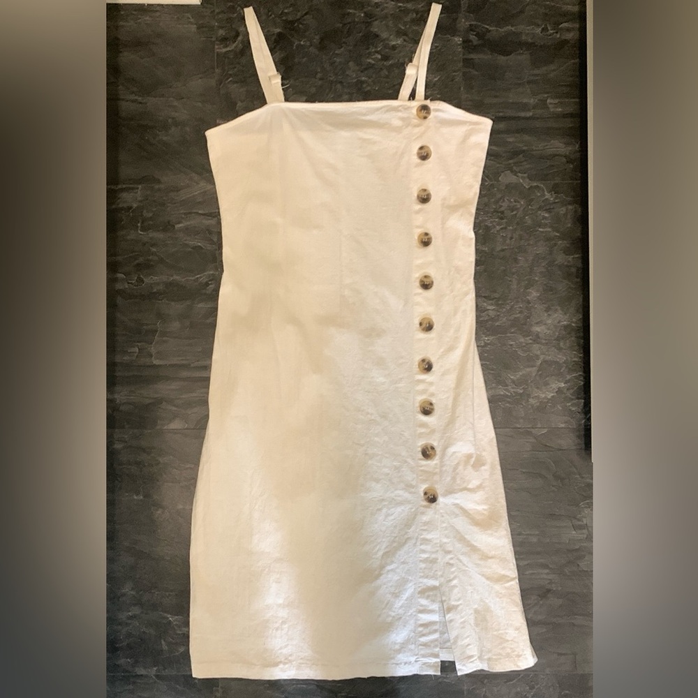 Cream Buttoned Spaghetti Strap Midi Sundress